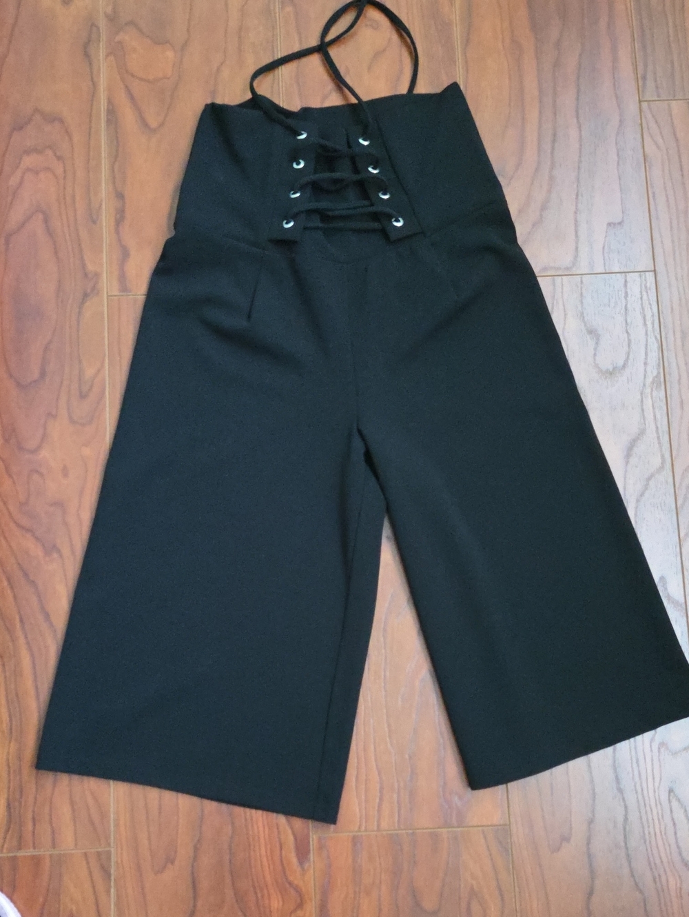 VENUS Black High-Waist Wide-Leg Lace-Up Jumpsuit Pants